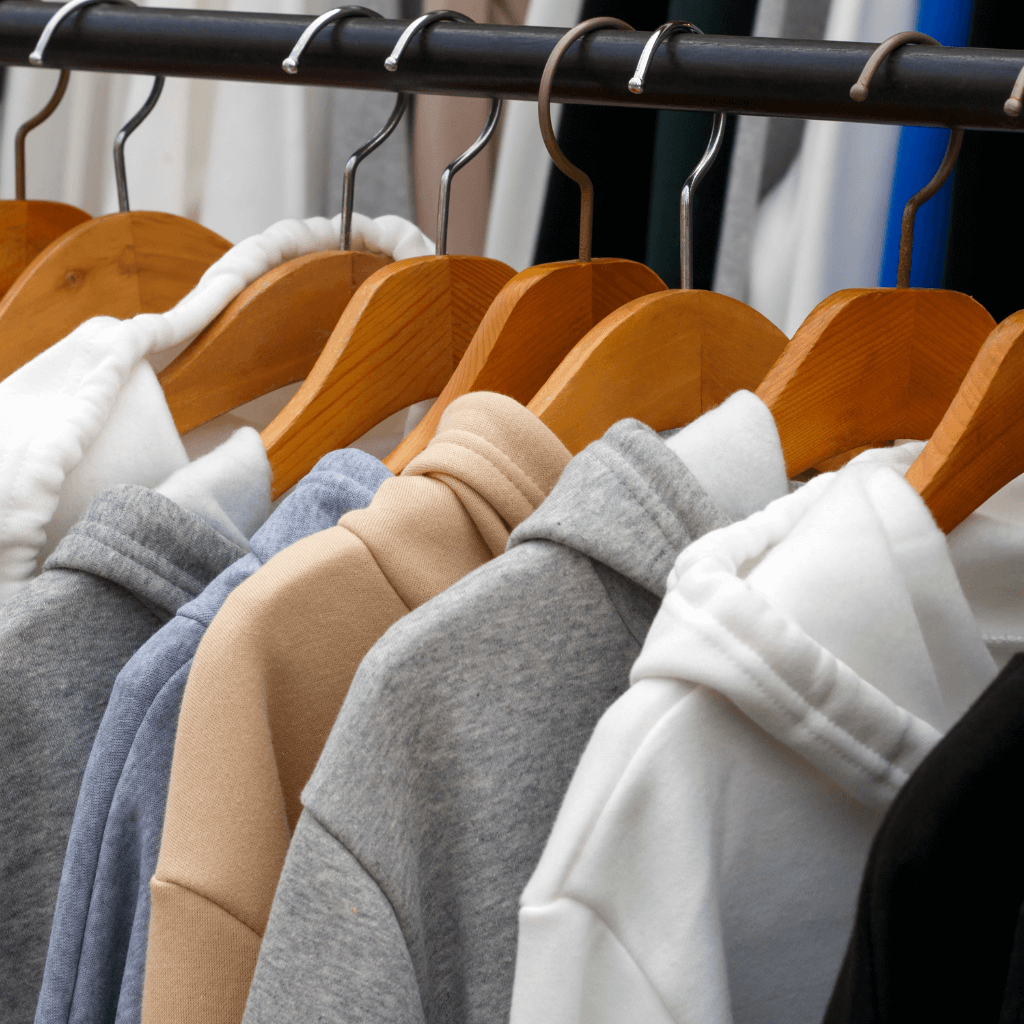 Store rack with hoodies