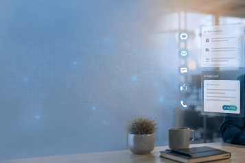AI generated image of Customer service employee working seamlessly together with AI
